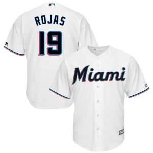 Premium Miami Marlins #19 Miguel Rojas Majestic Home 2019 Cool Base Player Jersey White