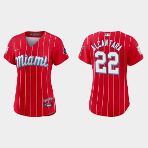 Premium Miami Marlins #22 Sandy Alcantara Women's Nike 2021 City Connect Authentic MLB Jersey Red Collectors this is a must have Add it to your collection by ordering