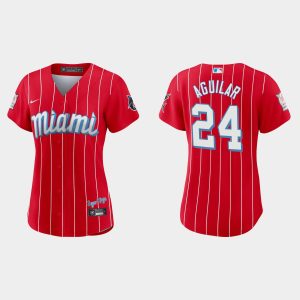 Premium Miami Marlins #24 Jesus Aguilar Women's Nike 2021 City Connect Authentic MLB Jersey Red Sports enthusiasts seize this opportunity Order now to feel the game excitement