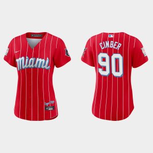 Premium Miami Marlins #90 Adam Cimber Women's Nike 2021 City Connect Authentic MLB Jersey Red With high demand Don't miss out Order now to wear your team colors
