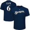 Premium Milwaukee Brewers #6 Lorenzo Cain Majestic Official Name & Number T Shirt Navy