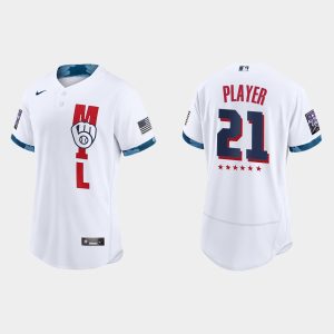 Premium Milwaukee Brewers Custom 2021 MLB All Star Game Authentic White Jersey
