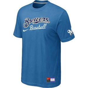 Premium Milwaukee Brewers Nike Short Sleeve Practice MLB T Shirt Indigo Blue
