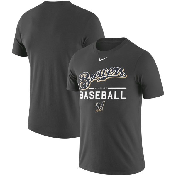Premium Milwaukee Brewers Nike Wordmark Practice Performance T Shirt Anthracite