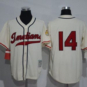 Premium Mitchell And Ness 1948 Guardians #14 Larry Doby Cream Throwback Stitched MLB Jersey
