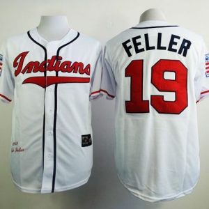 Premium Mitchell And Ness 1948 Guardians #19 Bob Feller White Stitched MLB Jersey