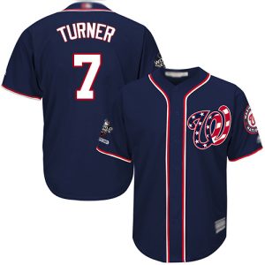 Premium Nationals #7 Trea Turner Navy Blue New Cool Base 2019 World Series Champions Stitched MLB Jersey