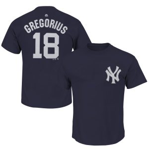 Premium New York Yankees #18 Didi Gregorius Majestic Official Name & Number T Shirt Navy
