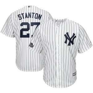 Premium New York Yankees #27 Giancarlo Stanton Majestic 2019 London Series Cool Base Player Jersey White Navy
