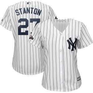 Premium New York Yankees #27 Giancarlo Stanton Majestic Women's 2019 Postseason Official Cool Base Player Jersey White Navy Sports fans this is your chance Order soon to be part of the action