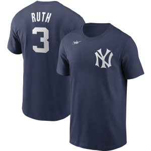 Premium New York Yankees #3 Babe Ruth Nike Cooperstown Collection Name & Number T Shirt Navy Collectors this is a must have Add it to your collection by ordering