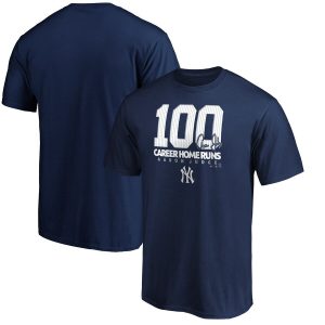 Premium New York Yankees #99 Aaron Judge Majestic 100th Career Home Run T Shirt Navy