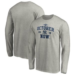 Premium New York Yankees Majestic 2019 Postseason ACE Long Sleeve T Shirt Heather Gray