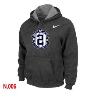 Premium Nike New York Yankees #2 Derek Jeter Official Final Season Commemorative Logo Pullover Hoodie Dark Grey