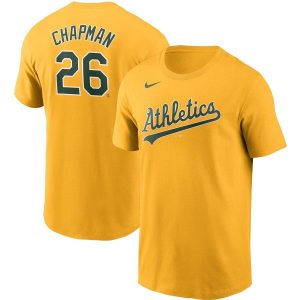 Premium Oakland Athletics #26 Matt Chapman Nike Name & Number T Shirt Gold Limited stock Order now to show your love for your team