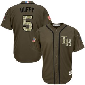 Premium Rays #5 Matt Duffy Green Salute to Service Stitched MLB Jersey