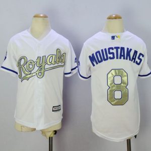 Premium Royals #8 Mike Moustakas White 2015 World Series Champions Gold Program Cool Base Stitched Youth MLB Jersey With high demand Don't miss out Order now to wear your team colors