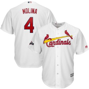 Premium St. Louis Cardinals #4 Yadier Molina Majestic 2019 Postseason Official Cool Base Player Jersey White