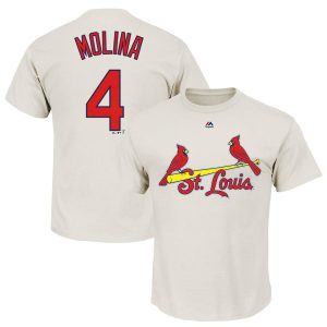 Premium St. Louis Cardinals #4 Yadier Molina Majestic Official Name and Number T Shirt White