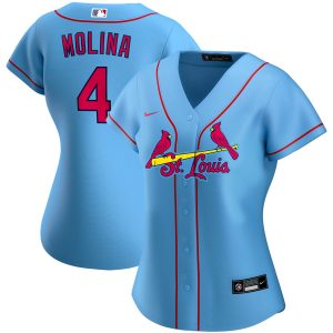 Premium St. Louis Cardinals #4 Yadier Molina Nike Women's Alternate 2020 MLB Player Jersey Light Blue Sports enthusiasts seize this opportunity Order now to feel the game excitement