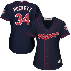Premium Twins #34 Kirby Puckett Navy Blue Alternate Women's Stitched MLB Jersey Hurry Exclusive offer Place your order immediately for a great jersey