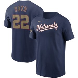 Premium Washington Nationals #22 Juan Soto Nike 2020 Gold Program Name & Number T Shirt Navy Limited stock Order now to show your love for your team