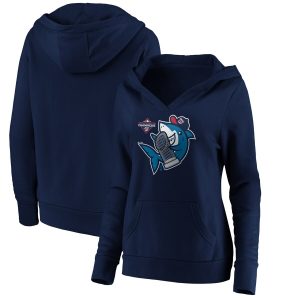 Premium Washington Nationals Majestic Women's 2019 World Series Champions Trophy Shark V Neck Pullover Hoodie Navy