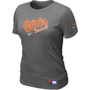 Premium Women's Baltimore Orioles Nike Short Sleeve Practice MLB T Shirt Crow Grey