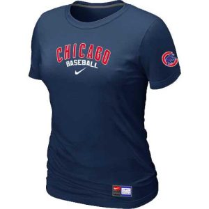 Premium Women's Chicago Cubs Nike Short Sleeve Practice MLB T Shirt Midnight Blue