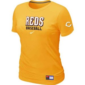 Premium Women's Cincinnati Reds Nike Short Sleeve Practice MLB T Shirt Yellow