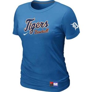 Premium Women's Detroit Tigers Nike Short Sleeve Practice MLB T Shirt Indigo Blue