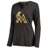 Premium Women's Miami Marlins Gold Collection Long Sleeve V Neck Tri Blend T Shirt Black