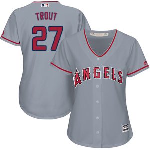 Stunning Angels #27 Mike Trout Grey Road Women's Stitched MLB Jersey For a short time available Grab yours quickly to own a team jersey
