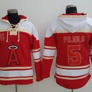 Stunning Angels of Anaheim #5 Albert Pujols Red Sawyer Hooded Sweatshirt MLB Hoodie