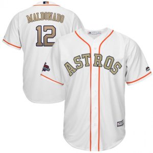 Stunning Astros #12 Martin Maldonado White 2018 Gold Program Cool Base Stitched MLB Jersey