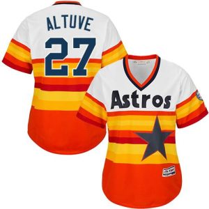 Stunning Astros #27 Jose Altuve White/Orange Alternate Cooperstown Women's Stitched MLB Jersey Sports enthusiasts seize this opportunity Order now to feel the game excitement