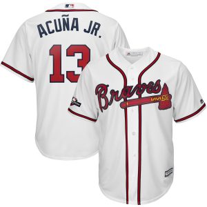 Stunning Atlanta Braves #13 Ronald Acuna Jr. Majestic 2019 Postseason Official Cool Base Player Jersey White