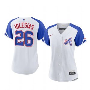 Stunning Atlanta Braves #26 Raisel Iglesias 2023 City Connect Women's Nike Atlanta Jersey   White Act fast Only a few left Secure yours today