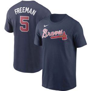 Stunning Atlanta Braves #5 Freddie Freeman Nike Name & Number T Shirt Navy Collectors this is a must have Add it to your collection by ordering