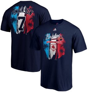 Stunning Atlanta Braves #7 Dansby Swanson Atlanta Braves Majestic 2019 Spring Training Name & Number T Shirt Navy