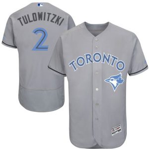 Stunning Blue Jays #2 Troy Tulowitzki Grey Flexbase Authentic Collection Father's Day Stitched MLB Jersey