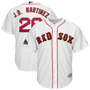 Stunning Boston Red Sox #28 J.D. Martinez Majestic 2019 Gold Program Cool Base Player Jersey White