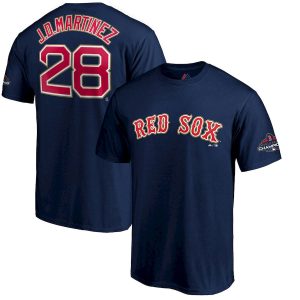 Stunning Boston Red Sox #28 J.D. Martinez Majestic 2019 Gold Program Name & Number T Shirt Navy