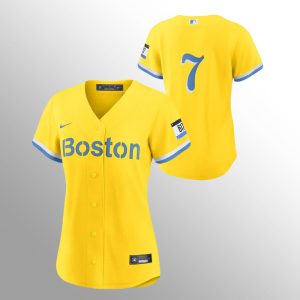 Stunning Boston Red Sox #7 Masataka Yoshida Women's Nike 2021 City Connect Gold Fans Version MLB Jersey   No Name Limited stock Order now to show your love for your team