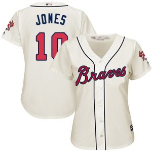 Stunning Braves #10 Chipper Jones Cream Alternate Women's Stitched MLB Jersey Act fast Only a few left Secure yours today