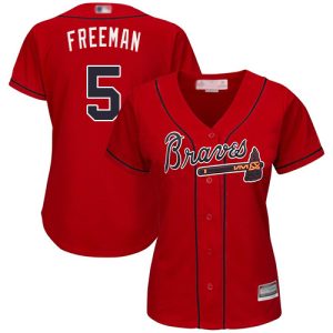 Stunning Braves #5 Freddie Freeman Red Alternate Women's Stitched MLB Jersey Sports enthusiasts seize this opportunity Order now to feel the game excitement