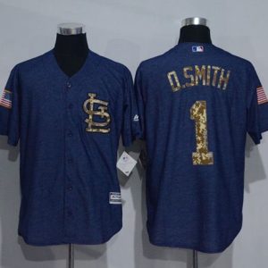 Stunning Cardinals #1 Ozzie Smith Denim Blue Salute to Service Stitched MLB Jersey