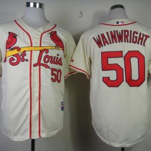 Stunning Cardinals #50 Adam Wainwright Cream Stitched MLB Jersey