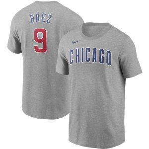 Stunning Chicago Cubs #9 Javier Baez Nike Name & Number T Shirt Gray Limited stock Order now to show your love for your team