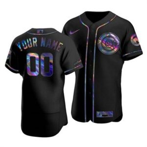Stunning Chicago Cubs Custom Men's Nike Iridescent Holographic Collection MLB Jersey   Black